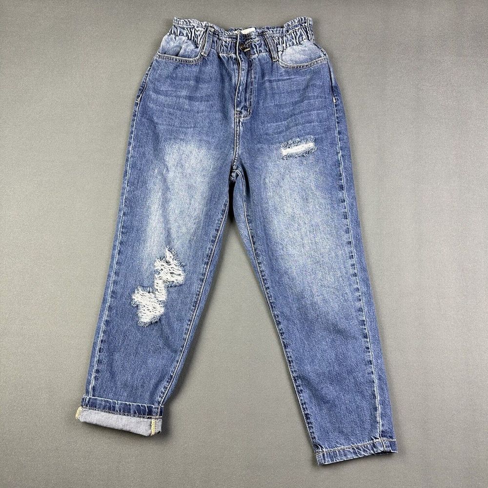 KanCan Jeans Womens 5 High Waist Paperbag Boyfriend Distressed Slouchy Stretch